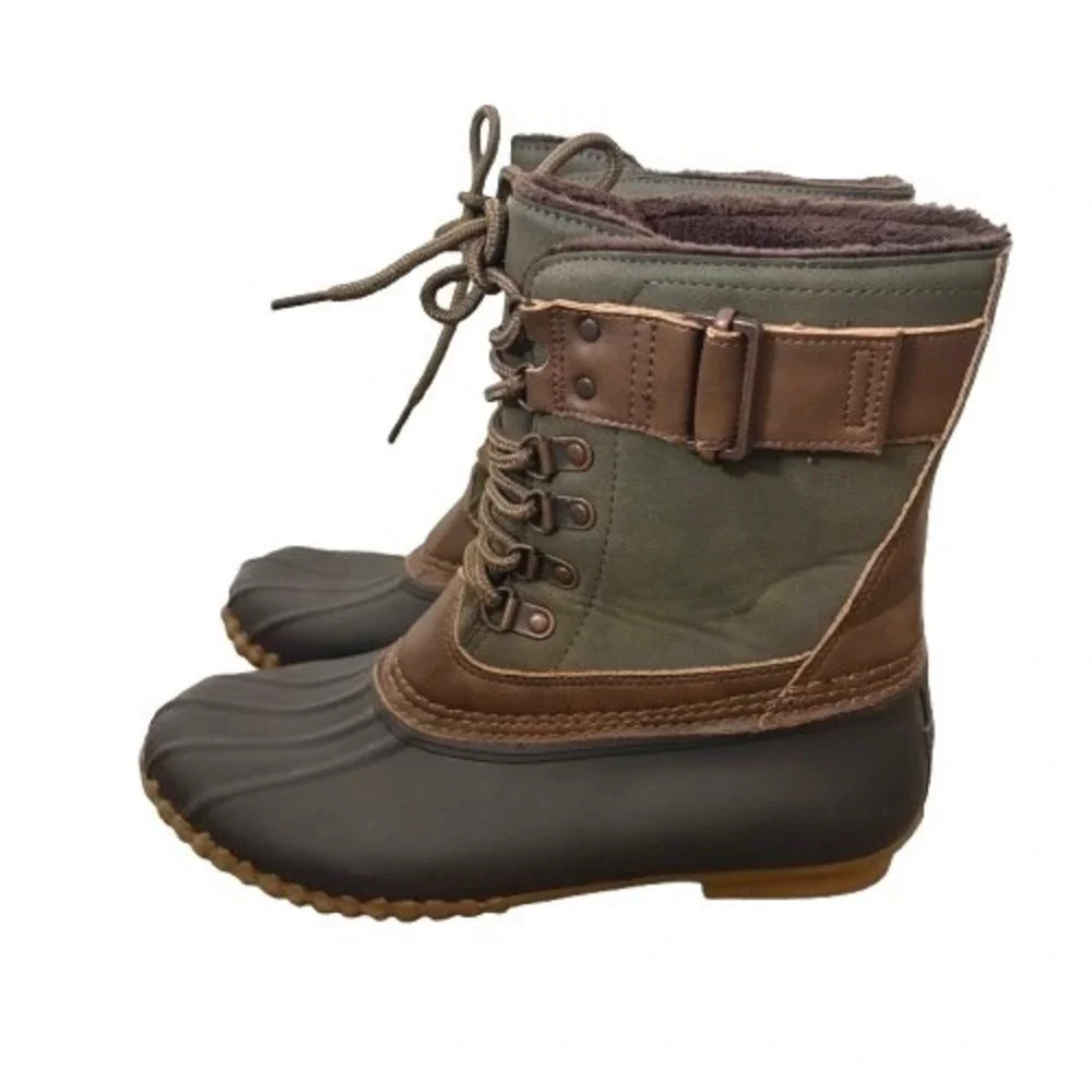 JBU by Jambu Nova Scotia Lace Up Duck Boots Weatherproof‎ Green Brown Size 7